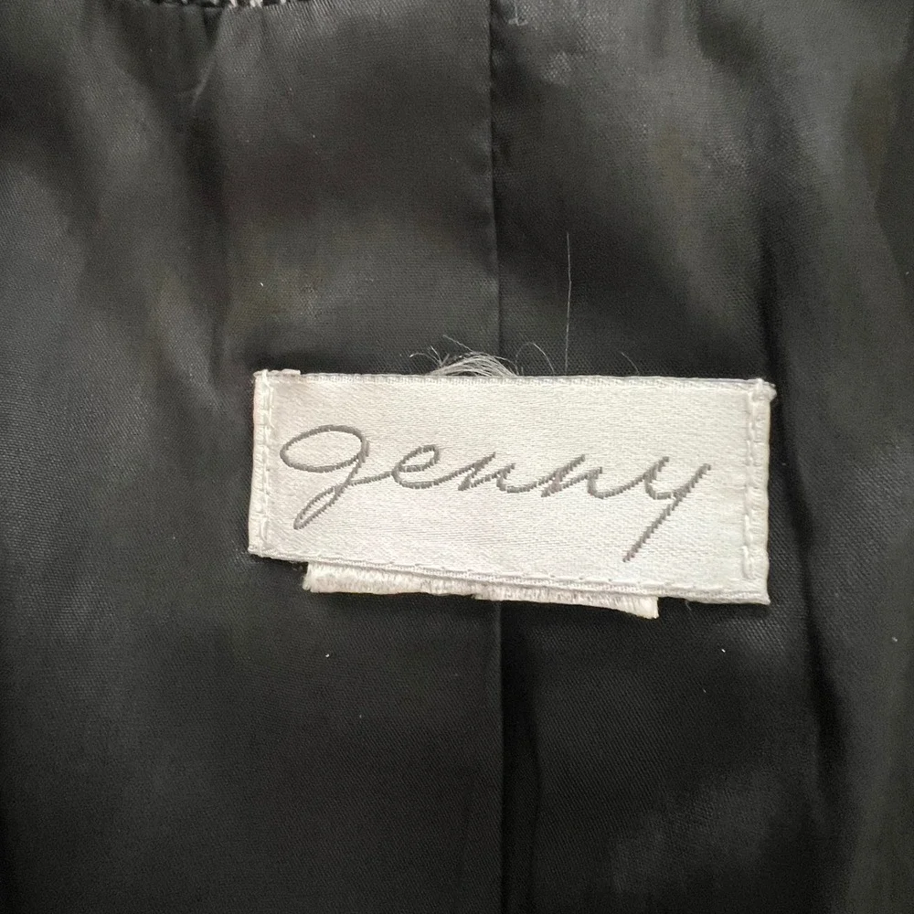 Jenny Vintage  Blazer Womens 6 Black  Leather Trim Asymmetrical Button‎